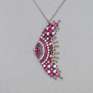 Pink Topaz Queen Fish Pendant Necklace 9.25 Sterling Silver
